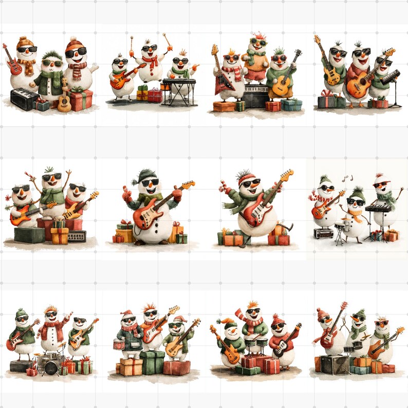 Snowmen Playing Instruments SNOWBAND : Cute Snowman Clipart , Funny Christmas Clipart, Snowman ...