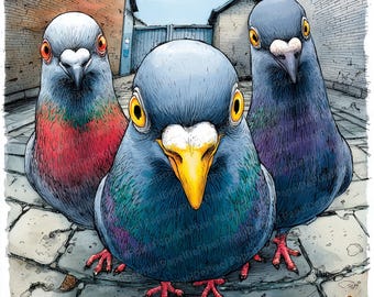 Funny Pigeon Clipart: Watercolor Bird Art, Quirky Card Making (Instant Download)
