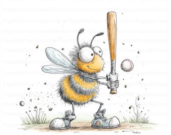 Clipart de Abejas Deportivas: Abeja divertida y peculiar, ilustraciones de abejas en acuarela para niños (Descarga digital)