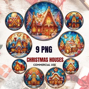 Winter House Clipart, 9 PNG Christmas Card Art, Winter Scenes Clipart, Whimsical Christmas Houses ,Christmas designs, Digital Download