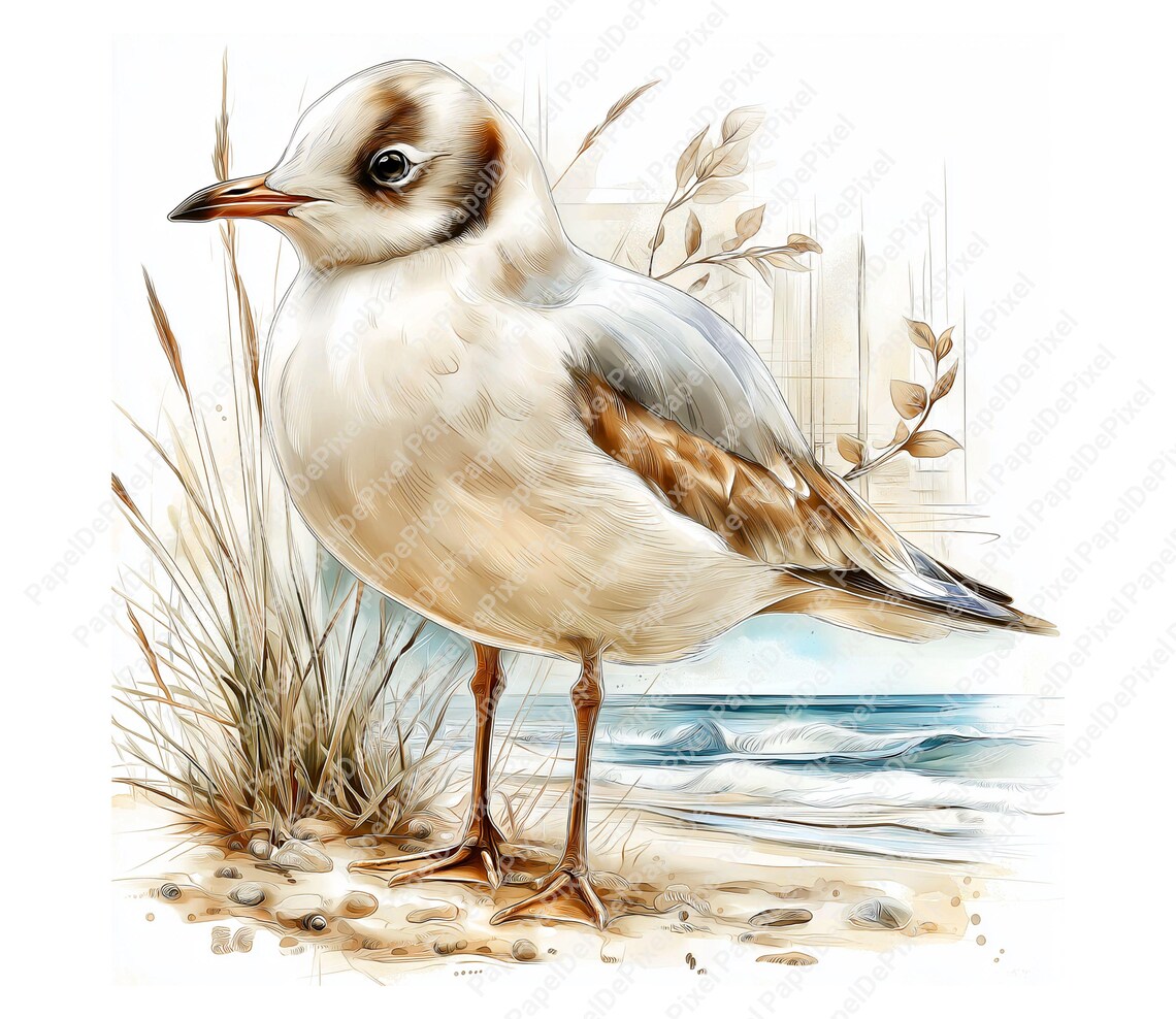 Watercolor Seagull Clipart Bundle | Coastal Bird Illustrations ...