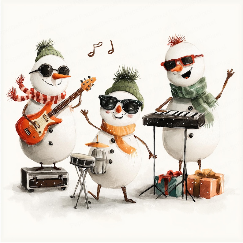 Snowmen Playing Instruments SNOWBAND : Cute Snowman Clipart , Funny Christmas Clipart, Snowman ...