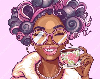 Tropical Afro Woman Clipart Bundle: Summer Drink Stickers (PNG Files)