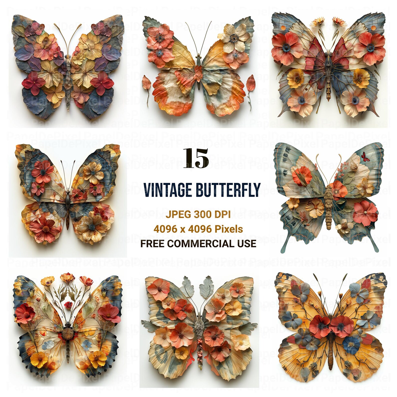 15JPEG Vintage Butterfly Clip Art, Collage Printable Butterflies ...