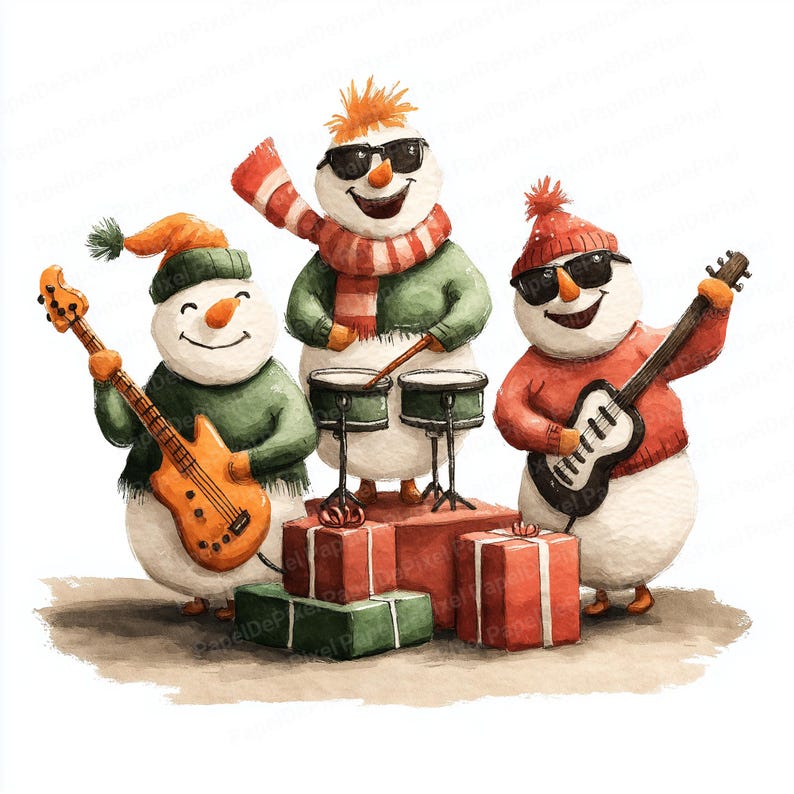 Snowmen Playing Instruments SNOWBAND : Cute Snowman Clipart , Funny Christmas Clipart, Snowman ...