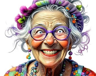 Imágenes prediseñadas de ancianas divertidas: PNGs de abuelas peculiares para diarios basura (descarga digital)