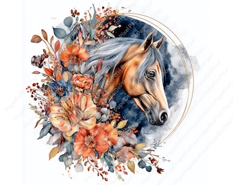 Watercolor horse clipart, Cute horse lovers art, Sublimation Animal, Floral design, Paper craft, Digital download, Commercial use, 14 JPEG