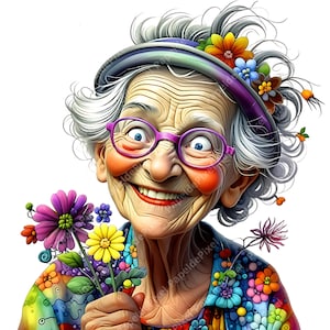 whimsical old woman,old ladies clipart,quirky old ladies,funny granny clipart,senior woman clipart,commercial use,junk Journal, Scrapbooking