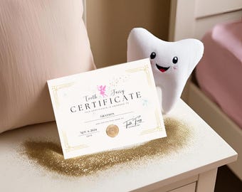 Set di certificati modificabili della Fatina dei denti / Ricordo del primo dentino (download digitale)