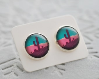 Purple Cactus Stud Earrings: Southwest Desert Jewelry