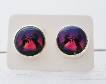 Unicorn Stud Earrings: Fantasy Cabochon Glass Earrings