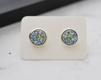 Small Silver Earrings, Silver Druzy Earrings, Small Stud Earrings, Faux Druzy Earrings, Silver Studs, Earrings for Women, Gifts For Her