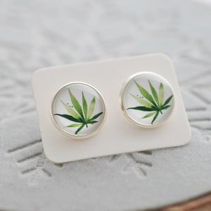 Pot Leaf Earrings, Pot Leaf Stud Earrings, Pot Leaf Studs, Pot Jewelry, Plant Earrings, Green Earrings, Plant Jewelry, Earrings for Women