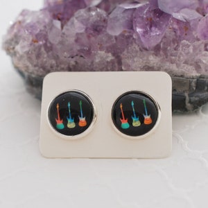 Guitar Earrings, Guitar Jewelry, Guitar Studs, Music Earrings, Electric Guitar, Music Gifts, Glass Studs, Guitar Gifts, Silver Earrings