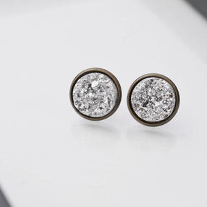 Silver Druzy Earrings, Brass Druzy Studs, Silver Druzy Studs, Raw Crystal, Faux Druzy Earrings, Stud Earrings, Antique Brass, Gift Idea