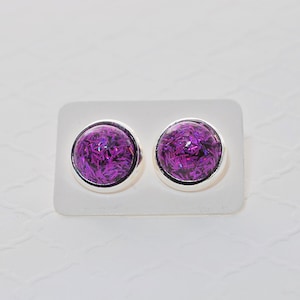 Purple Glitter Studs, Purple Earrings, Purple Studs, Tinsel Earrings, Glitter Earrings, Glitter Stud Earrings, Post Earrings, Silver Studs