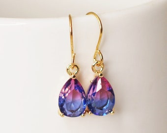 Purple Earrings, Purple Ombre, Purple Teardrop Earrings, Light Gold Earrings, Tiny Teardrop Earrings, Earrings for Women, Gifts for Friends