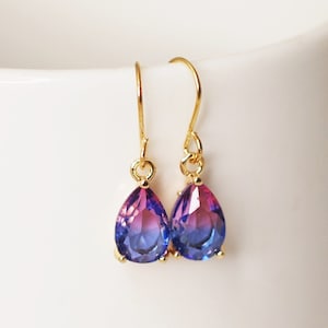 Purple Earrings, Purple Ombre, Purple Teardrop Earrings, Light Gold Earrings, Tiny Teardrop Earrings, Earrings for Women, Gifts for Friends