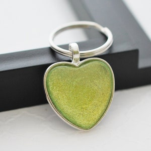 Lime Green Keychain, Lime Green Key Ring, Lime Green Key Fob, Glitter Keychain, Heart Keychain, Chartreuse Keychain, Silver Keychain