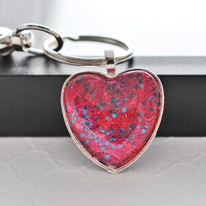 Dark Pink Keychain, Heart Keychain, Glitter Keychain, Dark Pink Key Ring, Dark Pink Key Fob, Purse Charm, Gifts for Mom, Gifts for Friends