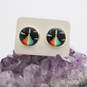 Spaceship Earrings, Spaceship Studs, Spaceship Jewelry, Space Earrings, Space Gift, Black Studs, Silver Earrings, Gift for Her, Science Gift