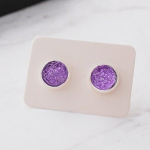 Light Purple Earrings, Small Stud Earrings, Purple Druzy Earrings, Faux Druzy Earrings, Druzy Studs, Silver Earrings, Earrings for Women