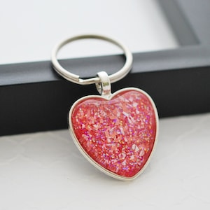 Pink Keychain, Pink Key Ring, Pink Key Fob, Glitter Keychain, Heart Keychain, Silver Keychain, Purse Charm, Sparkle Keychain, Gifts for Her