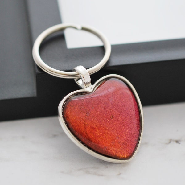 Red Keychain, Red Key Ring, Red Key Fob, Glitter Keychain, Heart Keychain, Silver Keychain, Red Purse Charm, Gifts for Her, New Driver Gift