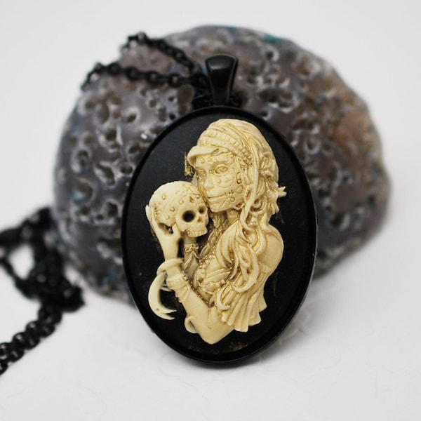 Black Cameo Necklace, Cameo Jewelry, Black Necklace, Black Jewelry, Cameo Gift, Gothic Necklace, Pendant Necklace, Gothic Jewelry, For Her