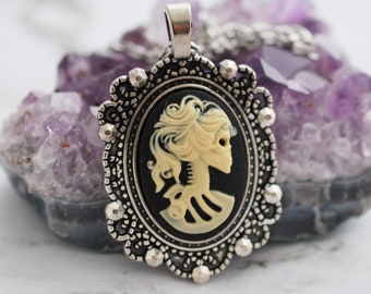 Skeleton Necklace, Skeleton Girl, Skeleton Cameo, Cameo Necklace, Pendant Necklace, Cameo Jewelry, Gothic Necklace, Gothic Jewelry, For Her