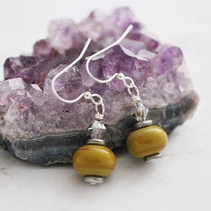 Olive Green Earrings, Green Drop Earrings, Olive Green Jewelry, Lampwork Earrings, Artisan Glass, Silver Earrings, Earrings for Women
