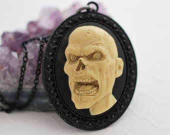 Zombie Cameo Necklace, Zombie Pendant, Zombie Jewelry, Cameo Pendant, Black Necklace, Cameo Jewelry, Gothic Necklace, Necklaces for Women