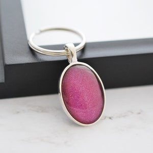 Pink Key Ring, Pink Keychain, Pink Key Fob, Glitter Keychain, Glass Keychain, Silver Keychain, Pink Purse Charm, Small Keychain, For Her