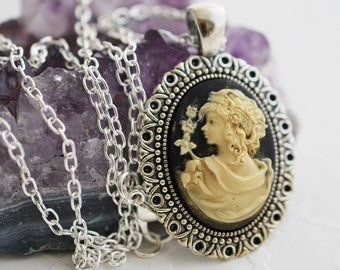 Victorian Lady Cameo, collar de camafeo, camafeo clásico, colgante victoriano, collar de plata, joyería de camafeo, regalos para ella, collares para mujeres