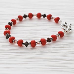 Red Bracelet, Stackable Bracelet, Beaded Bracelet, Czech Glass Bracelet, Bracelet for Women, Boho Bracelet, Dainty Bracelet, One of a Kind