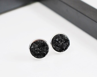 Black Druzy Earrings, Black Earrings, Black Studs, Stud Earrings, Druzy Studs, Druzy Earrings, Druzy Jewelry, Faux Druzy, Gift for Her