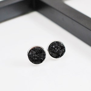 Black Druzy Earrings, Black Earrings, Black Studs, Stud Earrings, Druzy Studs, Druzy Earrings, Druzy Jewelry, Faux Druzy, Gift for Her