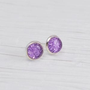 Light Purple Glitter Stud Earrings, Silver Earrings, Small Stud Earrings, Sparkle Studs, Earrings for Women, Gifts for Friends, Gift For Her