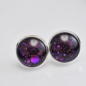 Purple Stud Earrings, Purple Studs, Purple Earrings, Stud Earrings, Stud Earrings Silver, Silver Earrings, Dark Purple, For Her Gift