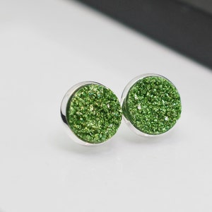 Green Stud Earrings, Green Earring Studs, Stud Earrings Green, Druzy Studs, Druzy Earrings, Faux Druzy, Druzy Jewelry, Silver Studs, For Her