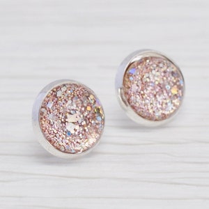Champagne Earrings, Champagne Studs, Sparkle Studs, Champagne Jewelry, Silver Studs, Silver Earrings, Glitter Earrings, Earrings for Women