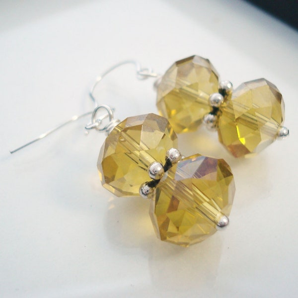 Yellow Crystal Earrings, Yellow Earrings, Yellow Drop Earrings, Crystal Jewelry, Crystal Drop Earrings, Silver Earrings, Golden Earrings