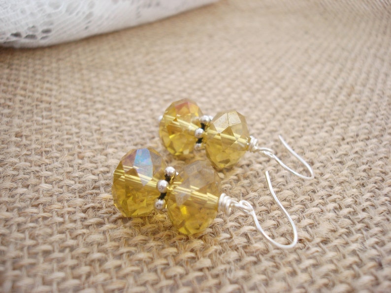 Yellow Crystal Earrings, Yellow Earrings, Yellow Drop Earrings, Crystal Jewelry, Crystal Drop Earrings, Silver Earrings, Golden Earrings image 4