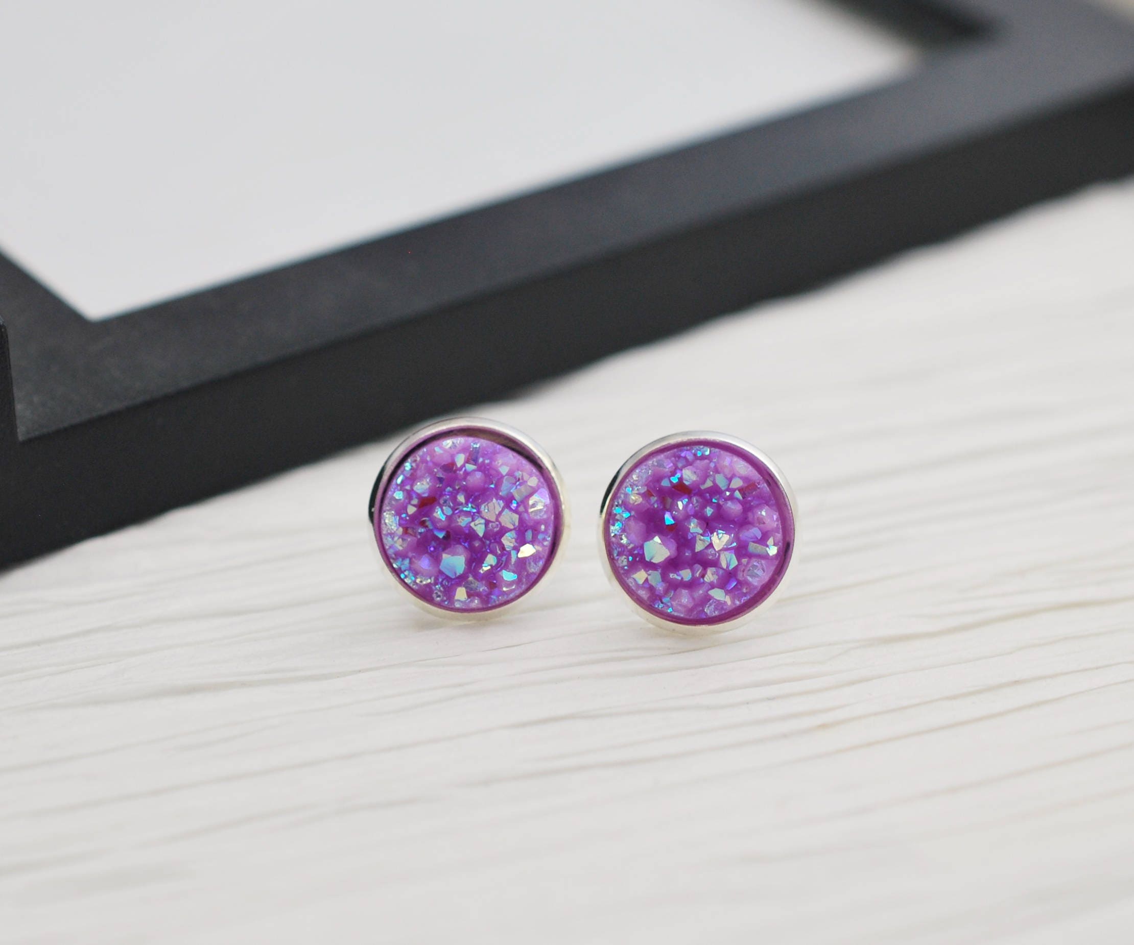 Druzy Earrings Purple Light Purple Earrings Faux Druzy Etsy
