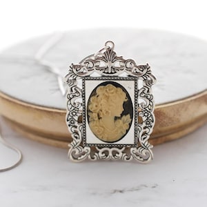 Victorian Girl Pendant Necklace, Victorian Cameo Necklace, Victorian Jewelry, Cameo Jewelry, Black Necklace, Victorian Lady Cameo, For Her