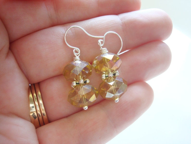 Yellow Crystal Earrings, Yellow Earrings, Yellow Drop Earrings, Crystal Jewelry, Crystal Drop Earrings, Silver Earrings, Golden Earrings image 2