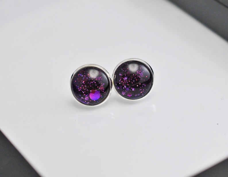 For Her Gift Purple Stud Earrings Silver Earrings Purple Earrings Stud Earrings Dark Purple Stud Earrings Silver Purple Studs