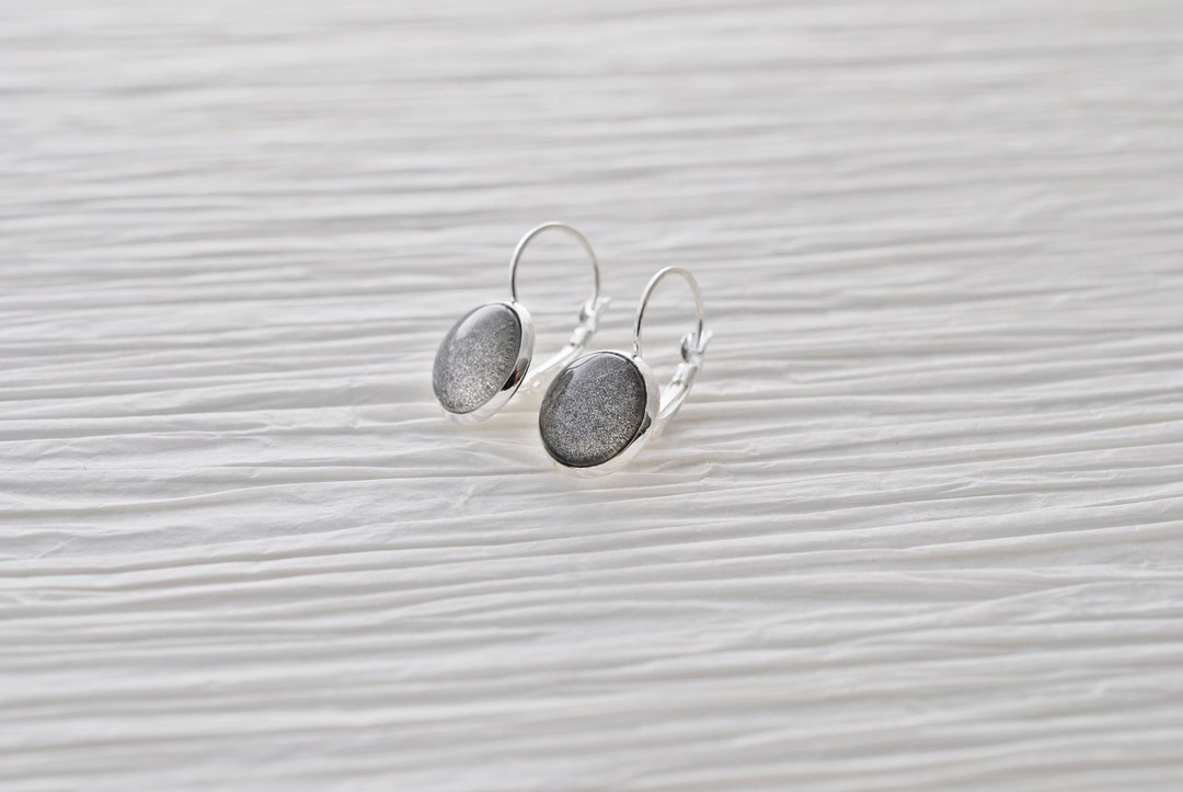 Gray Earrings Gray Drop Earrings Silver Earrings Lever Back Etsy