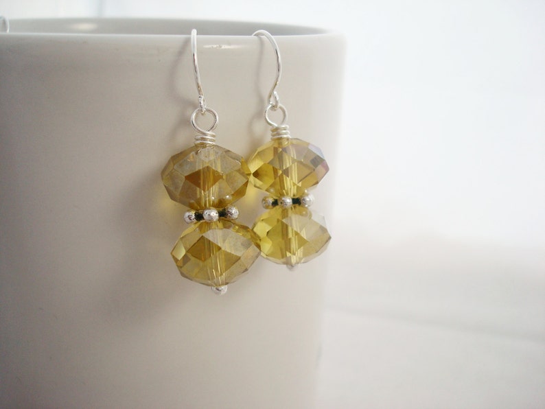 Yellow Crystal Earrings, Yellow Earrings, Yellow Drop Earrings, Crystal Jewelry, Crystal Drop Earrings, Silver Earrings, Golden Earrings image 3