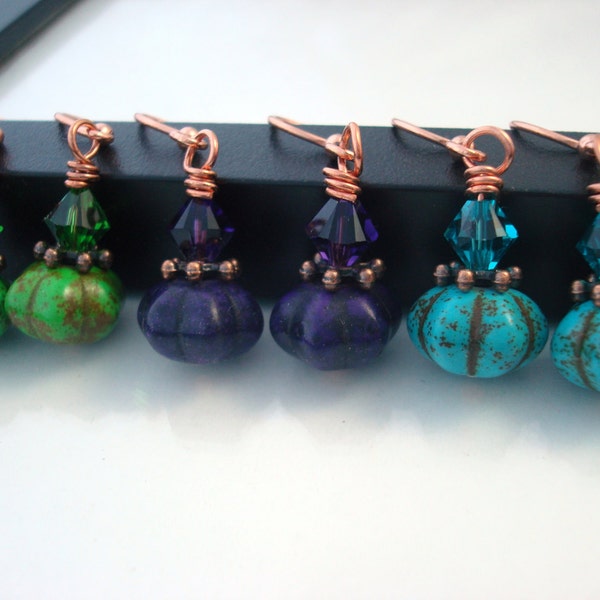 Pumpkin Earrings, Green Earrings, Purple Earrings, Blue Earrings, Copper Earrings, Magnesite Earrings, Howlite Earrings, Gift for Her